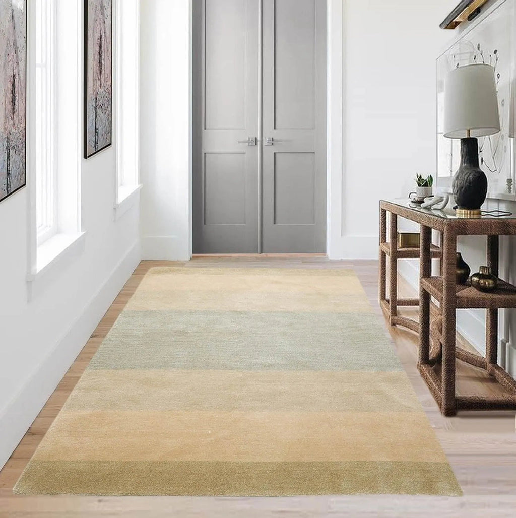 3'10''x6' Hand Knotted Tibetan Wool and Silk Tibetan Modern & Contemporary  Oriental Area Rug Aqua,Beige Color