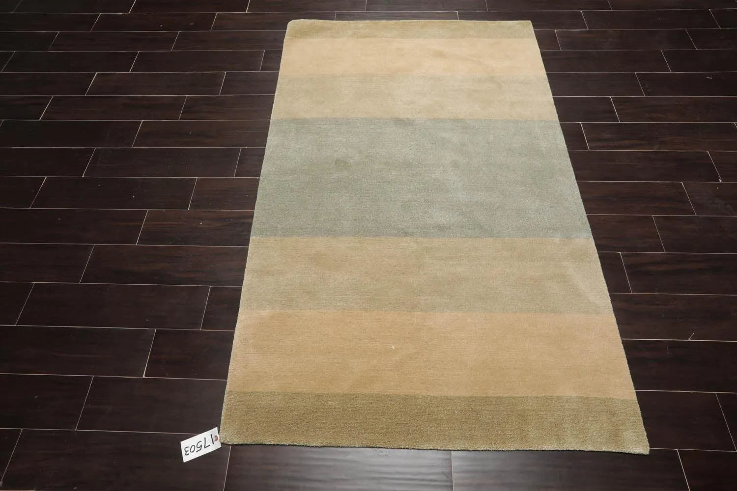 3'10''x6' Hand Knotted Tibetan Wool and Silk Tibetan Modern & Contemporary  Oriental Area Rug Aqua,Beige Color