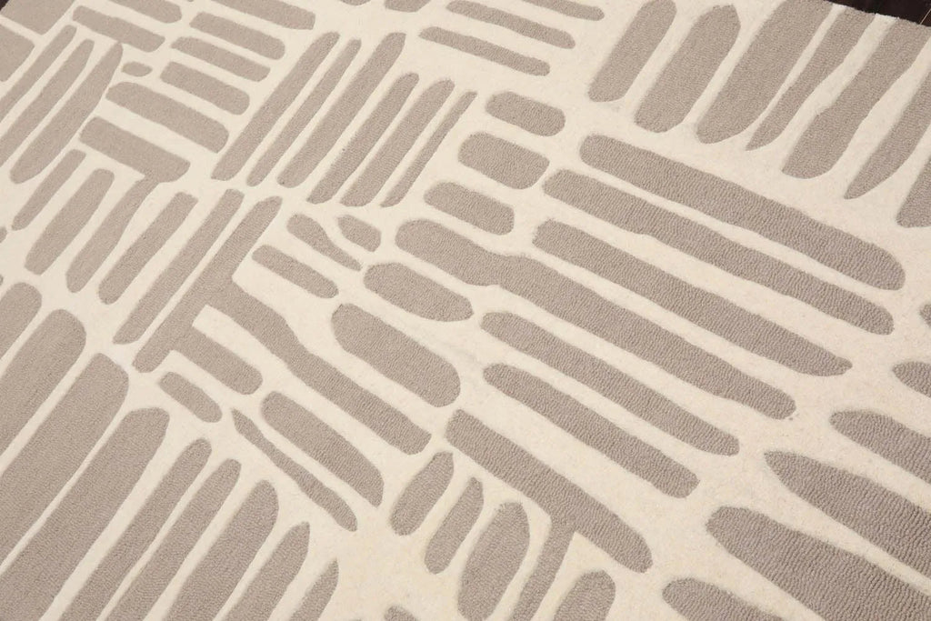 5' x8'' Hand Tufted Hand Made 100% Wool Designer Modern & Contemporary  Oriental Area Rug Taupe,Ivory Color