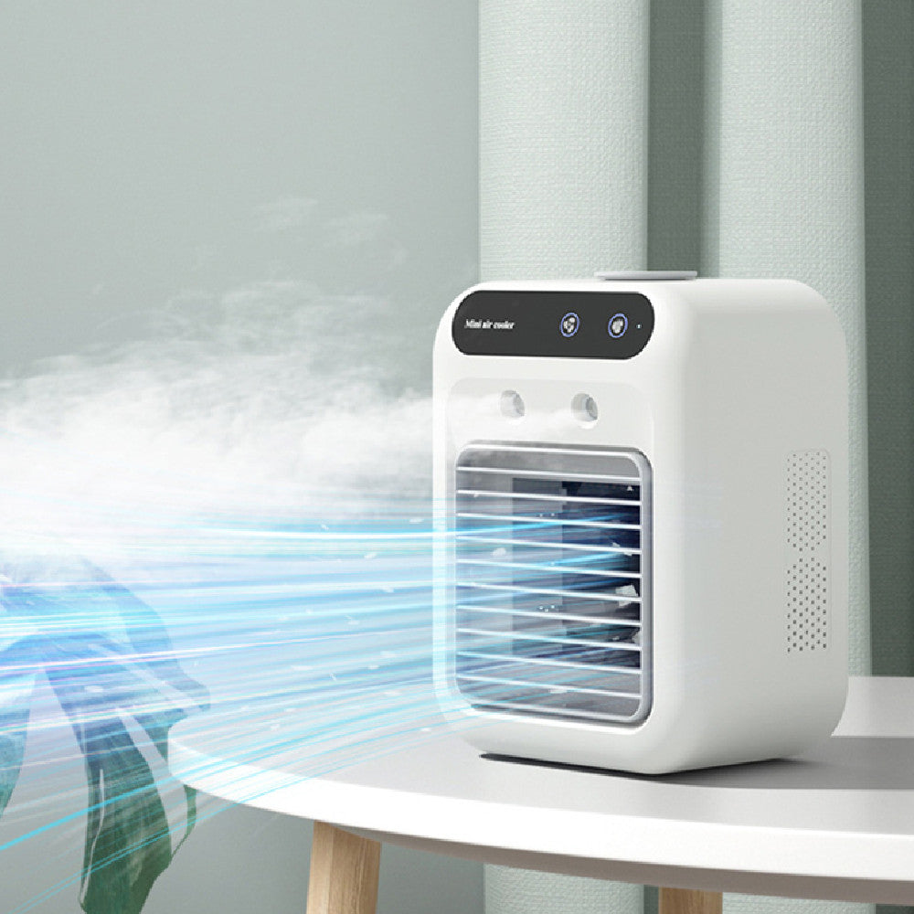 Gocrisandy portable air cooler fan with water cooling for room, office, or car, providing efficient air conditioning and cooling.