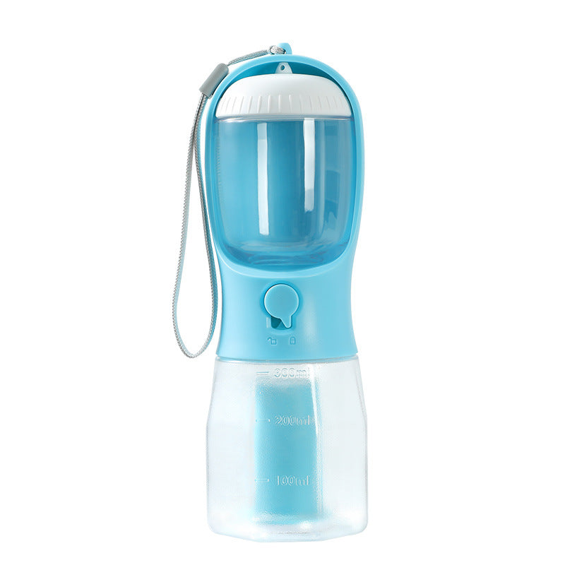 Gocrisandy dog water cup with integrated food and garbage bag, portable multi-functional pet drinking and feeding accessory.