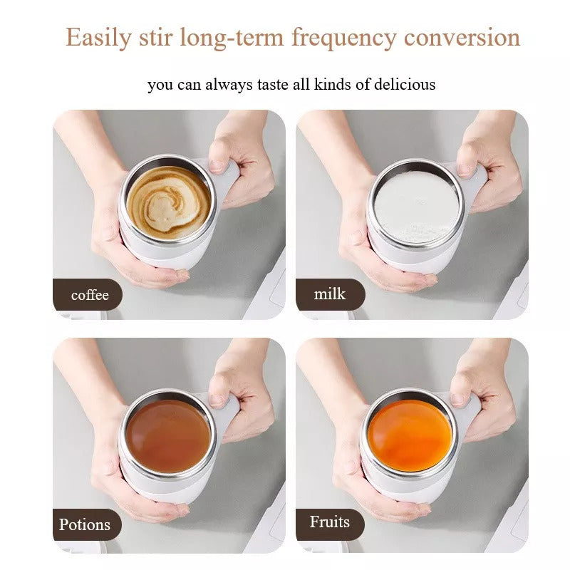 Rechargeable gocrisandy automatic stirring coffee cup with magnetic rotating mechanism for easy mixing of drinks.