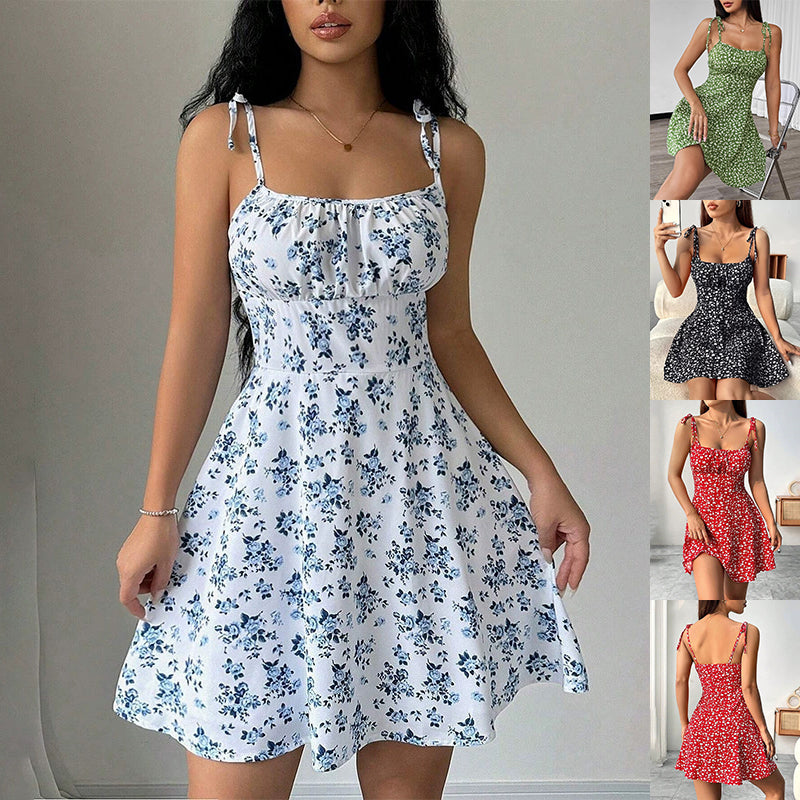 GoCrIsAndY floral print summer A-line dress with waist trimming, casual slimming dress for women, perfect for warm weather.