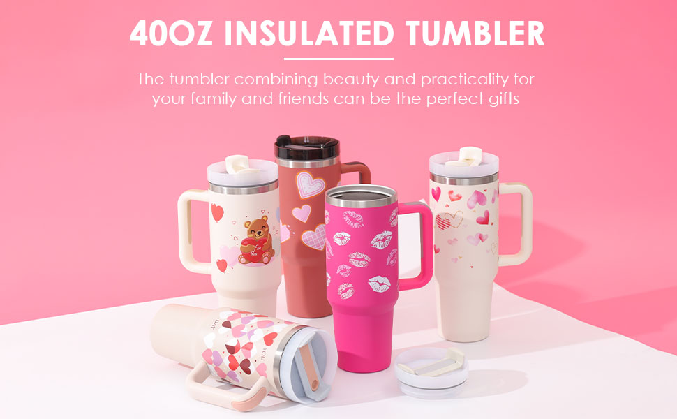 gocrisandy 40 oz insulated stainless steel tumbler with handle, straw, spill-proof lid, tapered design, suitable for travel, gym, or office