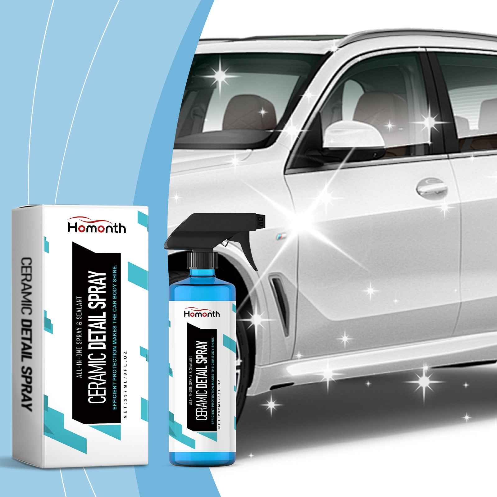 Homonth Car Ceramic Detail Spray - Car Paint Maintenance, Stain Removal, Waterproof, Transparent Coating Protection Spray