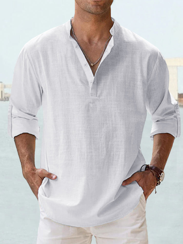 Gocrisandy men's casual cotton linen blouse with long sleeves, loose fit, spring-autumn style, stylish and comfortable shirt