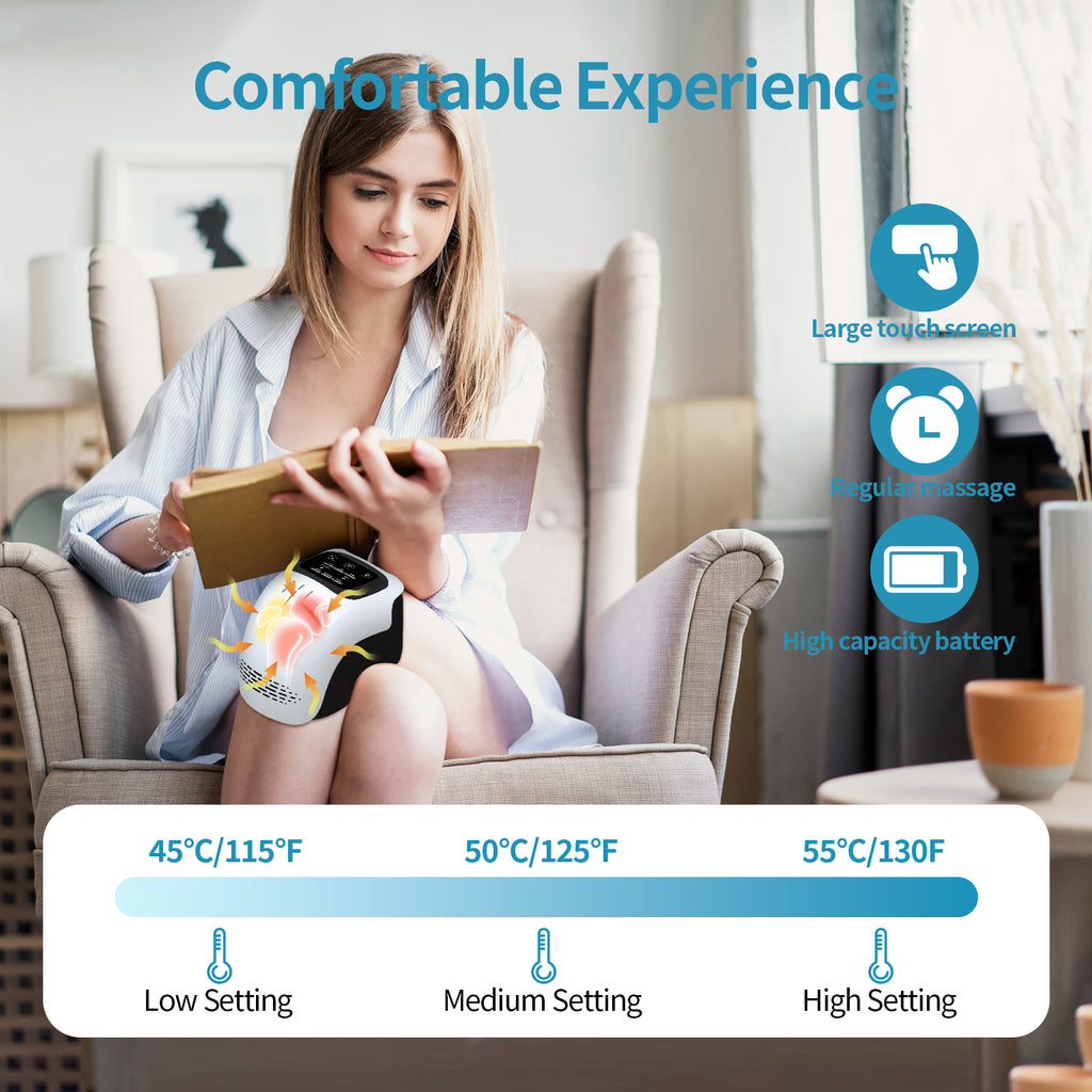 Gocrisandy electric knee massager with heating, infrared, laser, and vibration therapy for pain relief, designed for home use.