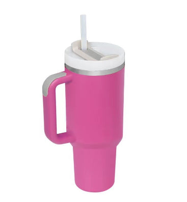 Gocrisandy 40 oz insulated stainless steel tumbler with handle, straw, spill-proof lid, ideal for coffee, travel, gym, and office.