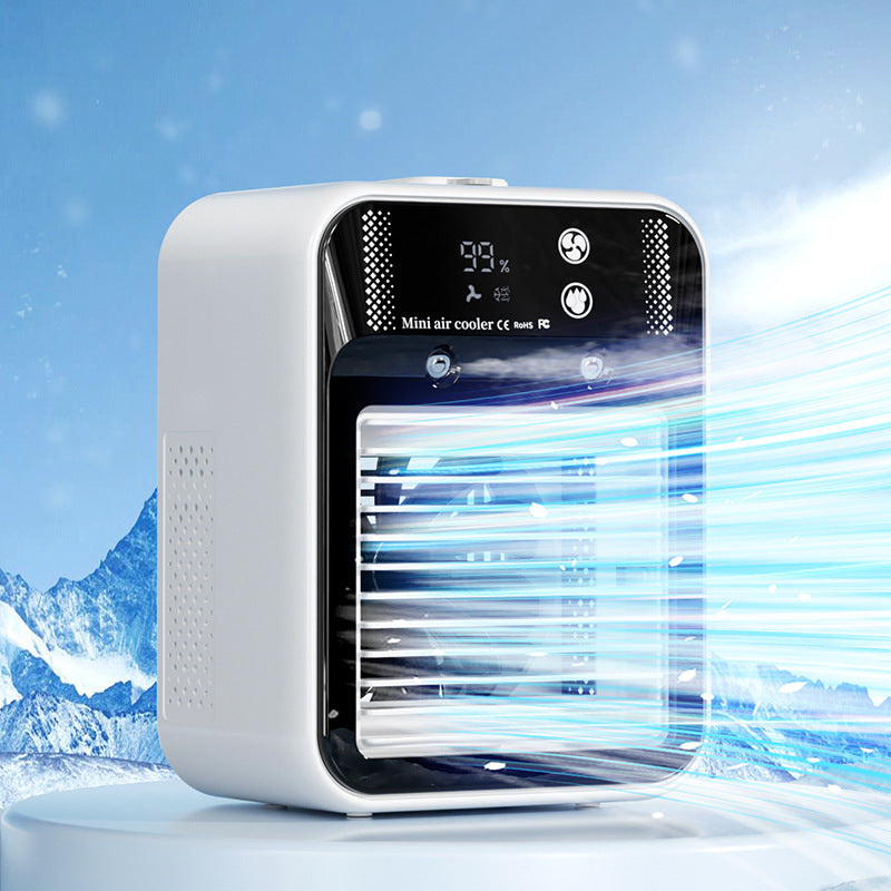 Gocrisandy portable air cooler fan with water cooling feature, compact design for room, office, or car use, with adjustable vents.