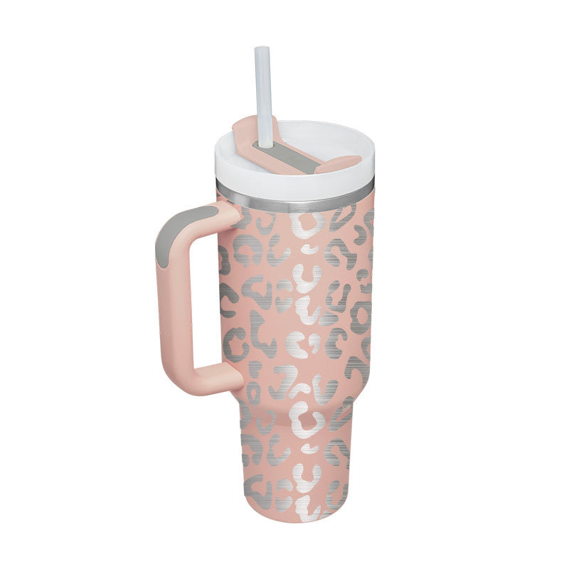 Gocrisandy 40 Oz insulated stainless steel tumbler with handle, straw, spill-proof lid, tapered design for coffee, travel, or gym use