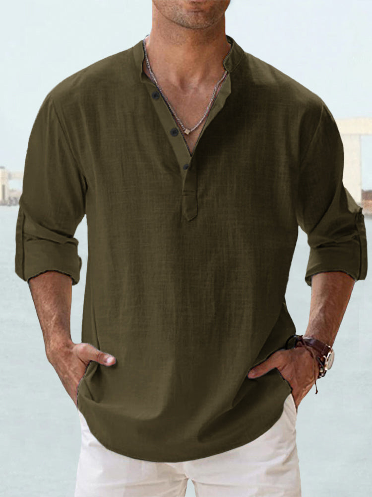 Gocrisandy men's casual cotton linen blouse with long sleeves, loose fit, stylish spring autumn shirt, handsome and comfortable.