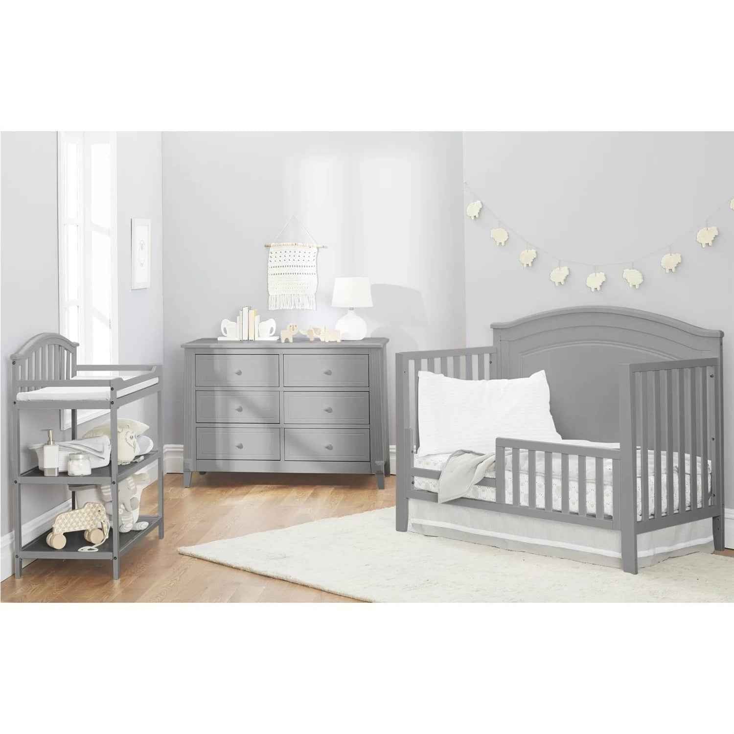 SF Home Solid Wood Convertible Crib in Grey - Toddler Bed Sold Separately