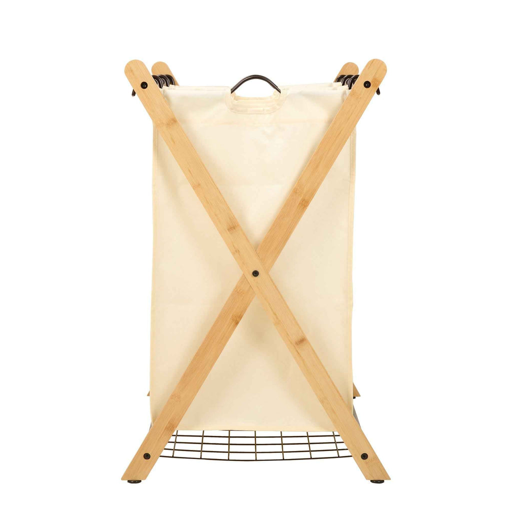 Oceanstar X-Frame Bamboo 3-Bag Laundry Sorter, White