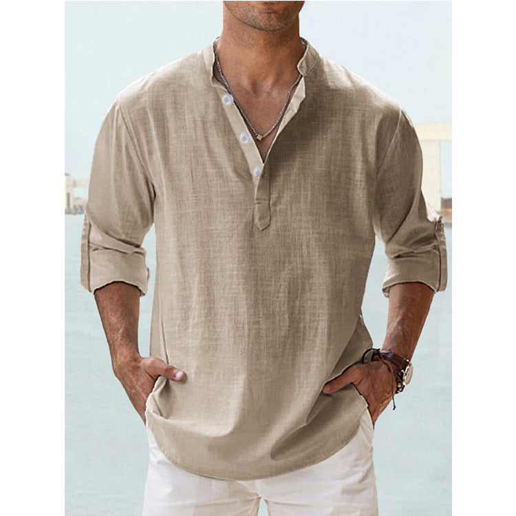 Gocrisandy men's casual cotton linen long sleeve blouse, loose fit spring/autumn shirt, stylish and comfortable men's shirt.
