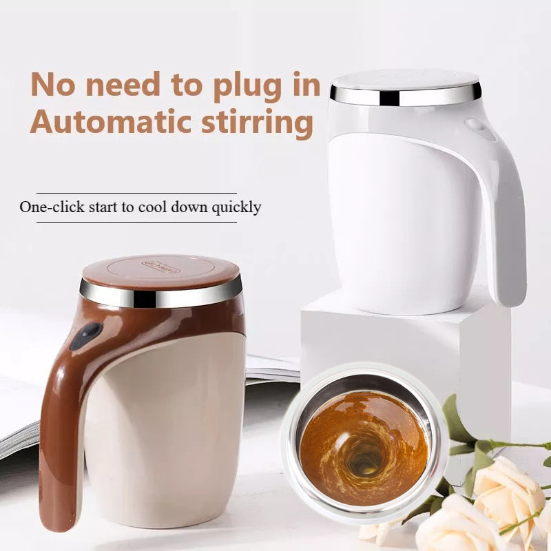 Rechargeable gocrisandy automatic stirring coffee cup with magnetic rotating mechanism for milkshakes and beverages.