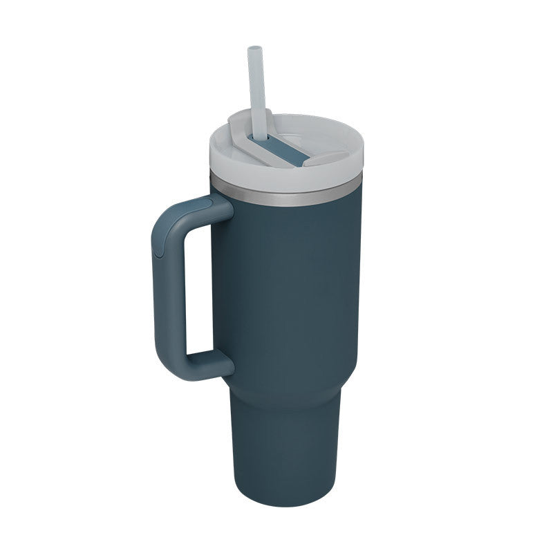 Gocrisandy 40 oz insulated stainless steel tumbler with handle, straw, spill-proof lid, ideal for coffee, travel, gym, and office use.