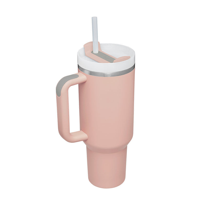 Gocrisandy 40 oz stainless steel insulated tumbler with handle, straw, spill-proof lid, tapered design, suitable for travel, gym, office.